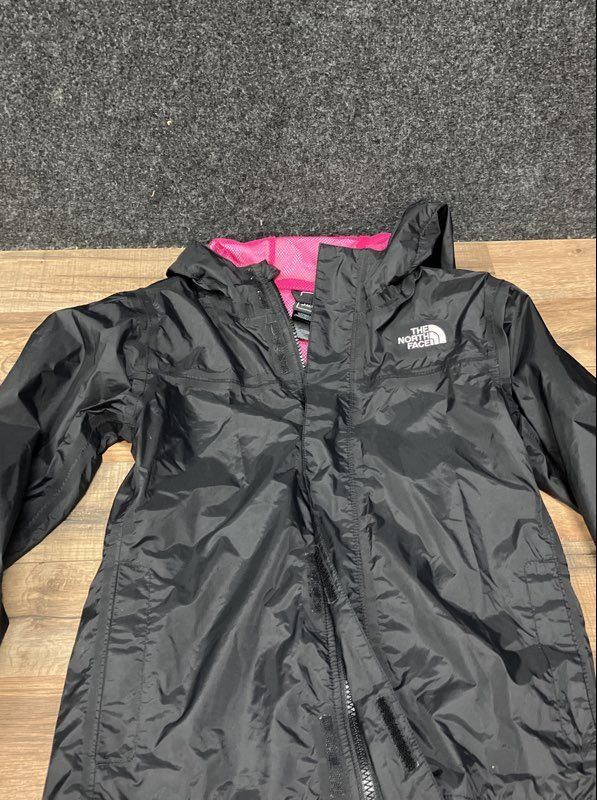 The North Face Girl's HyVent Windbreaker Hooded Black Pink Jacket Sz M 10/12