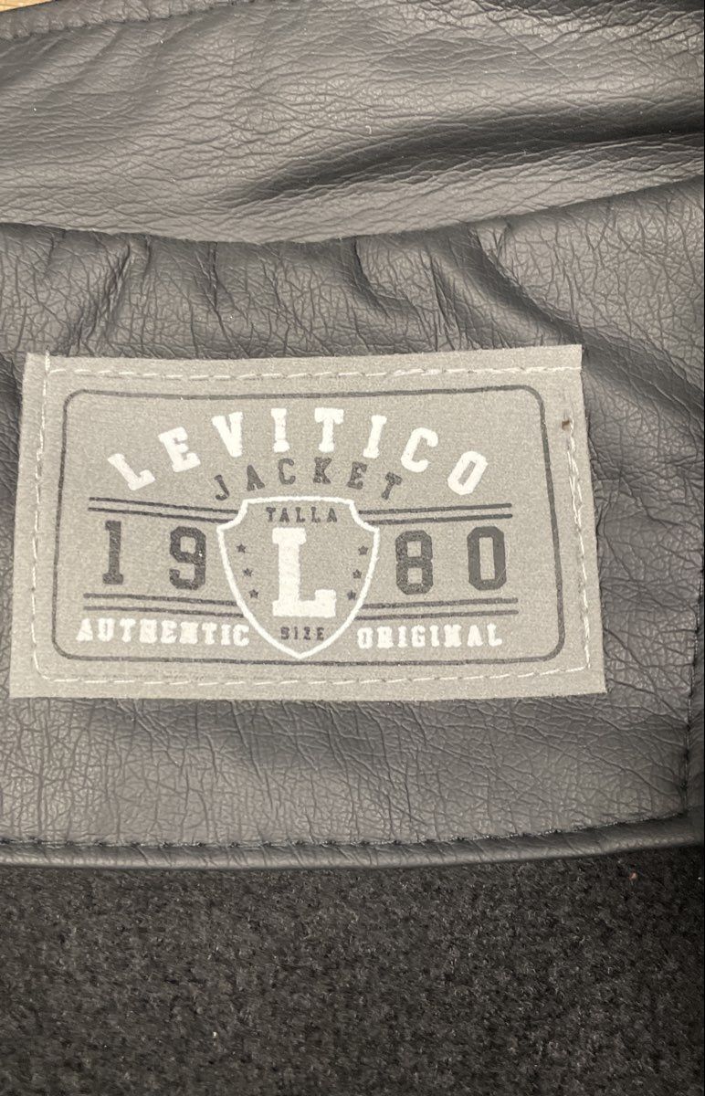 Levitico Men's Black Faux Leather Cafe Racer Full Zip Jacket Fleece Lined Sz L