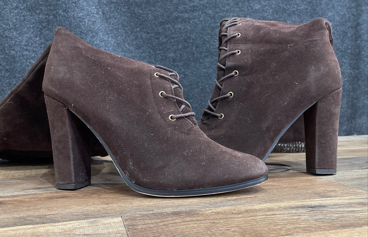 Shoedazzle Porsha Brown Thigh High Lace Up Block Heel Boots Women's Size 10