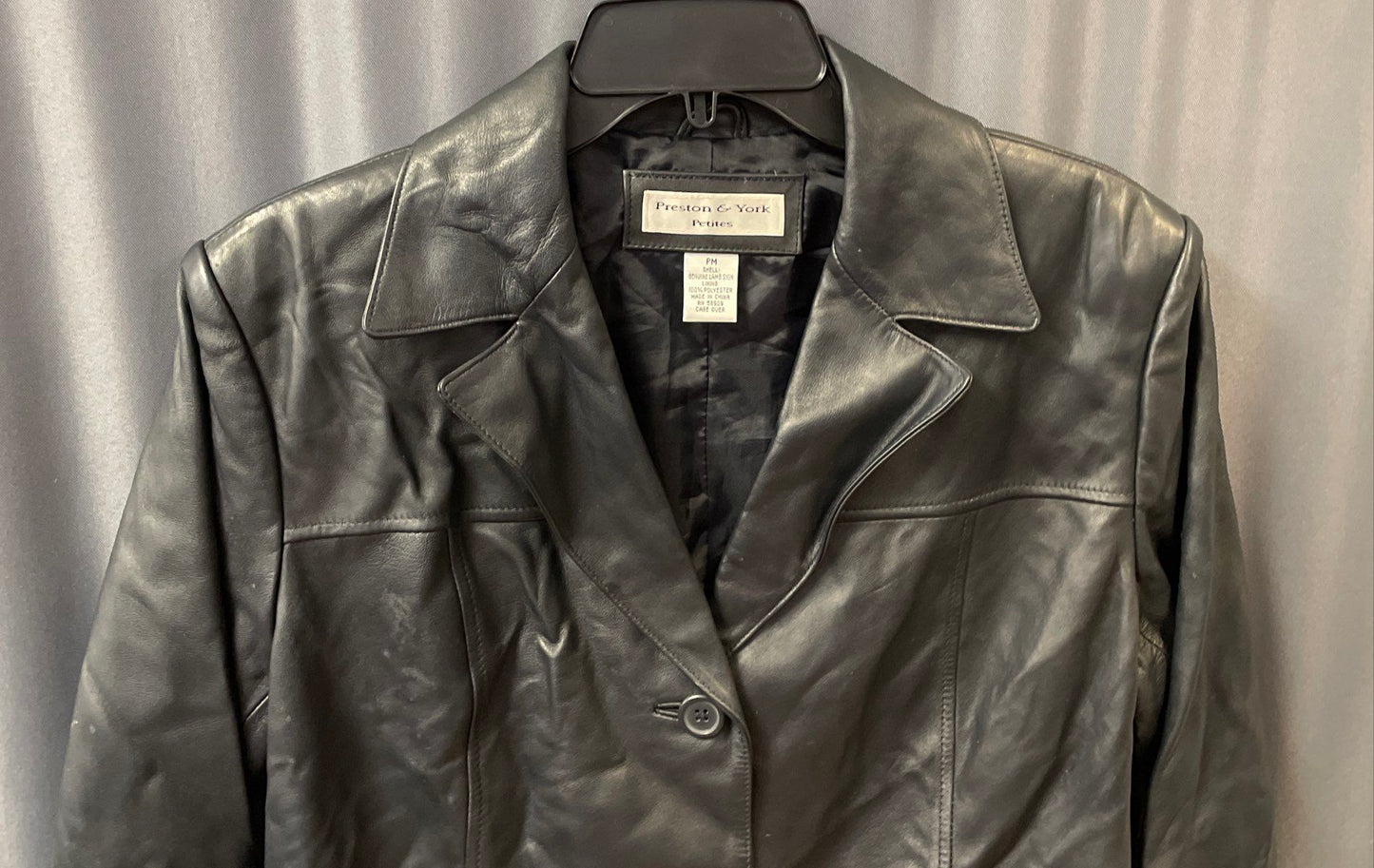 Preston & York Women's Black Genuine Lambskin Leather Car Coat Jacket Sz PM