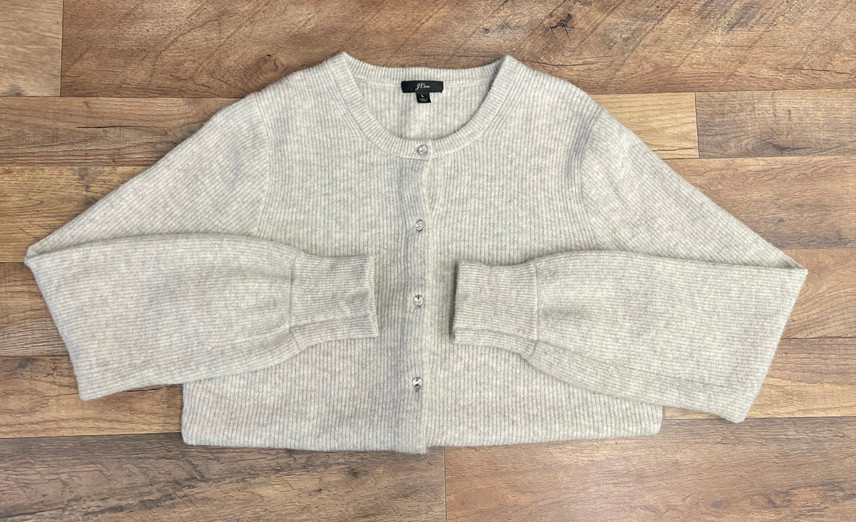J. Crew Women's Cardigan Gray Wool Alpaca Blend Jeweled Button Ribbed Size L