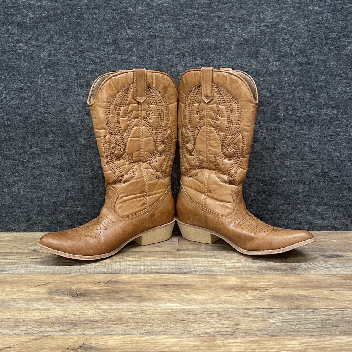 Coconuts Gaucho Tan Synthetic Leather Western Cowboy Boots Women's Size 6.5