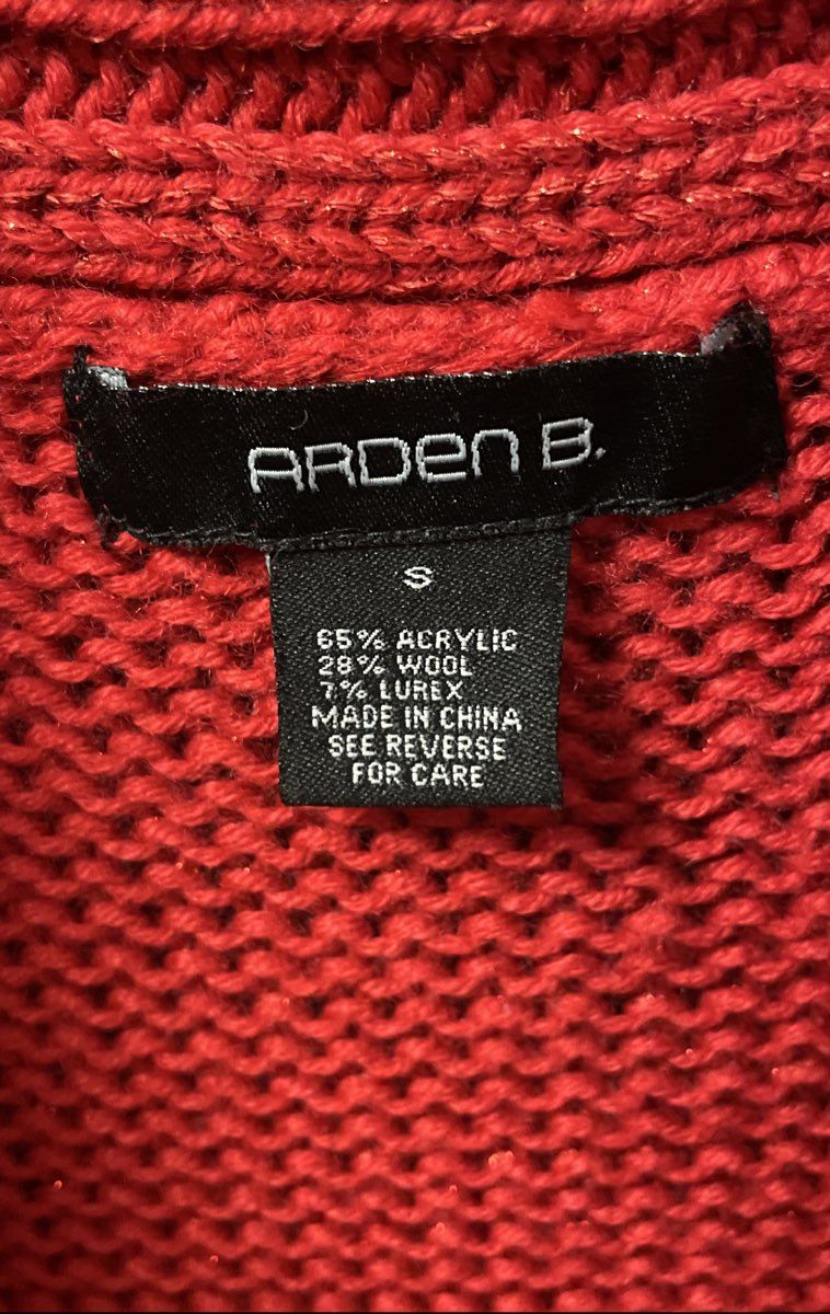 Arden B. Women's Red Cowl Neck Cable Knit Lurex Sparkle Sweater Dress Sz S