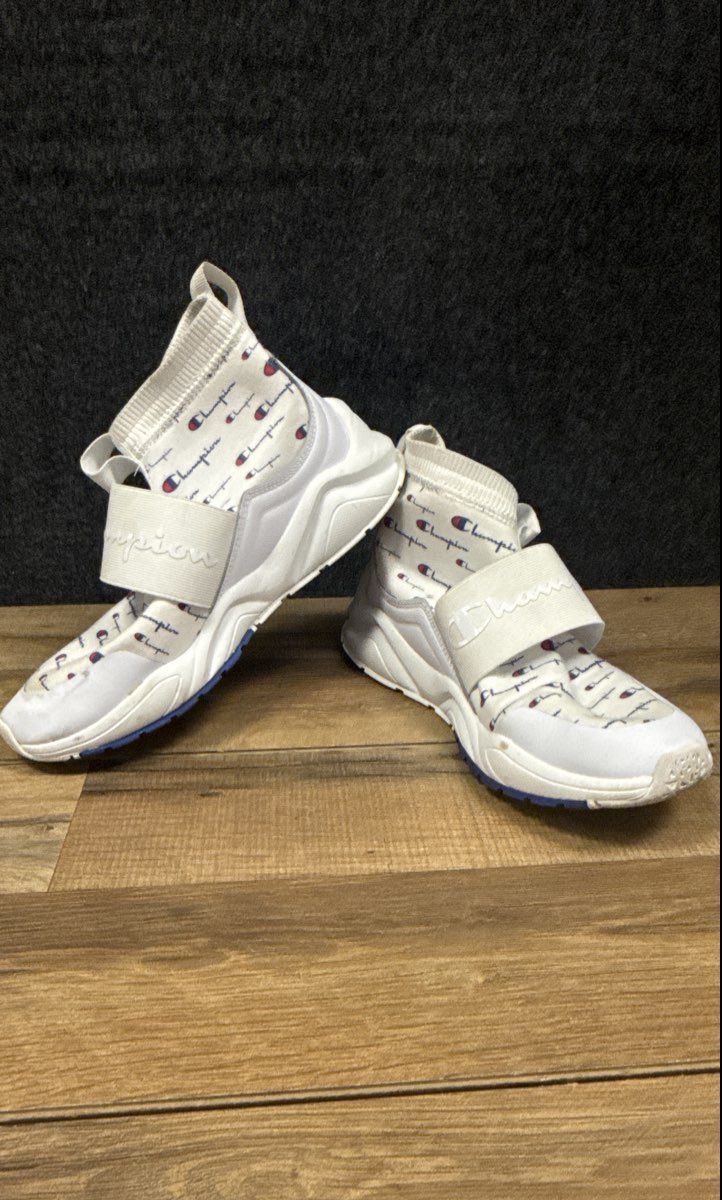 Champion Rally Script White Logo High Top Sock Sneakers Women's Size 8