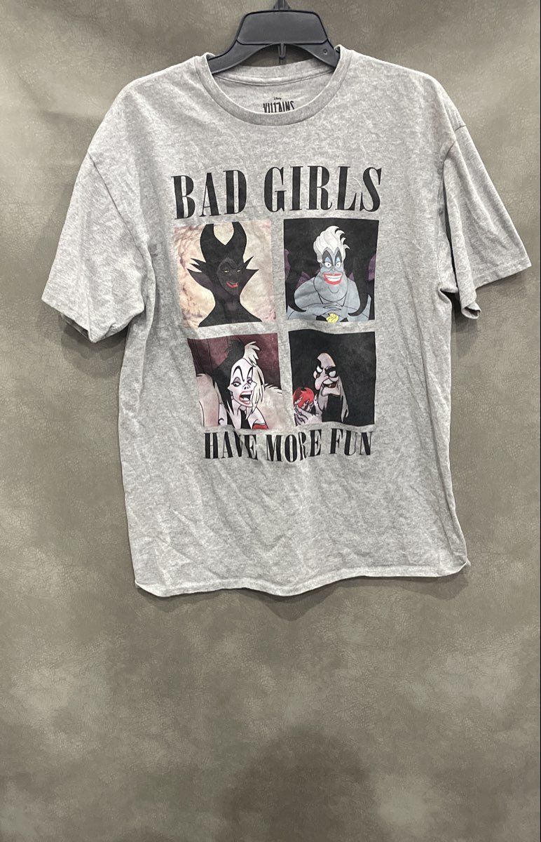 Disney Villains Women's Gray Bad Girls Have More Fun Graphic T-Shirt Size L