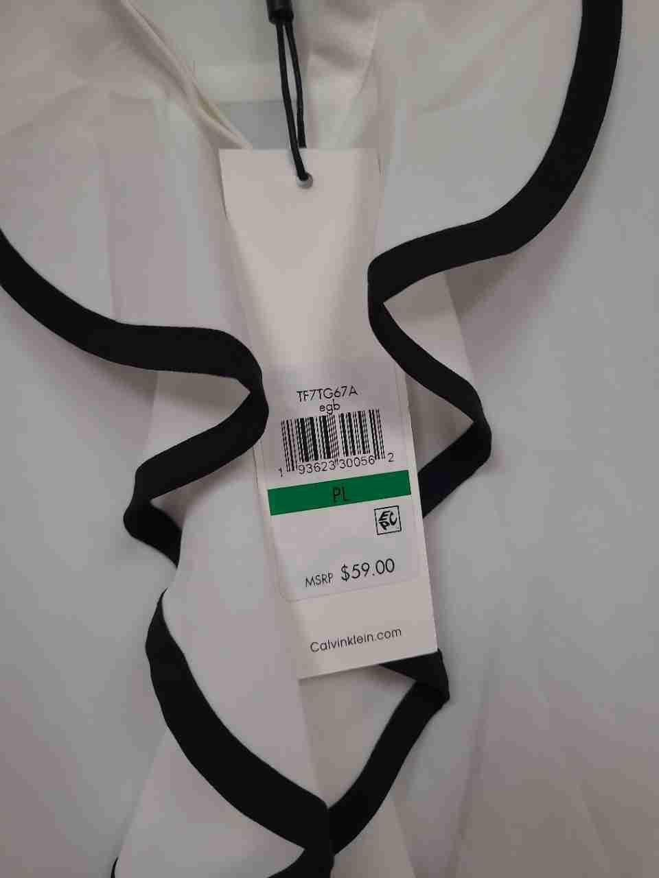 Calvin Klein Women's White Black Ruffle Front Sleeveless Blouse Petite PL NWT
