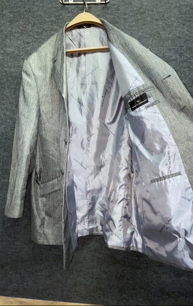 Stacy Adams Men's Sport Coat Blazer Gray Textured Long Single Breasted Sz L