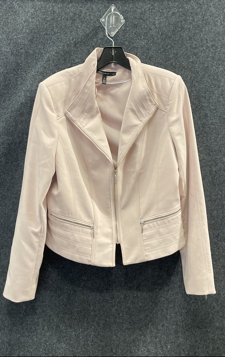 White House Black Market Women's Blush Pink Moto Zip Jacket Stand Collar Sz 14