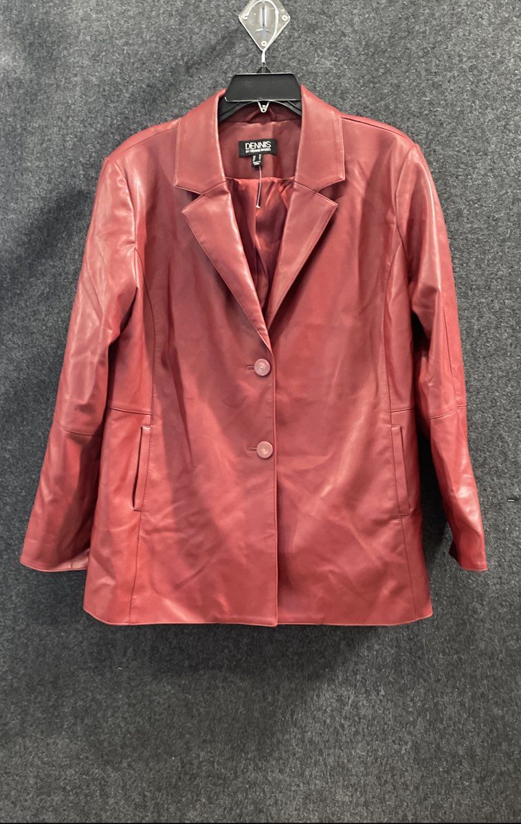 Dennis by Dennis Basso Women's Red Faux Leather Blazer Jacket Sz M