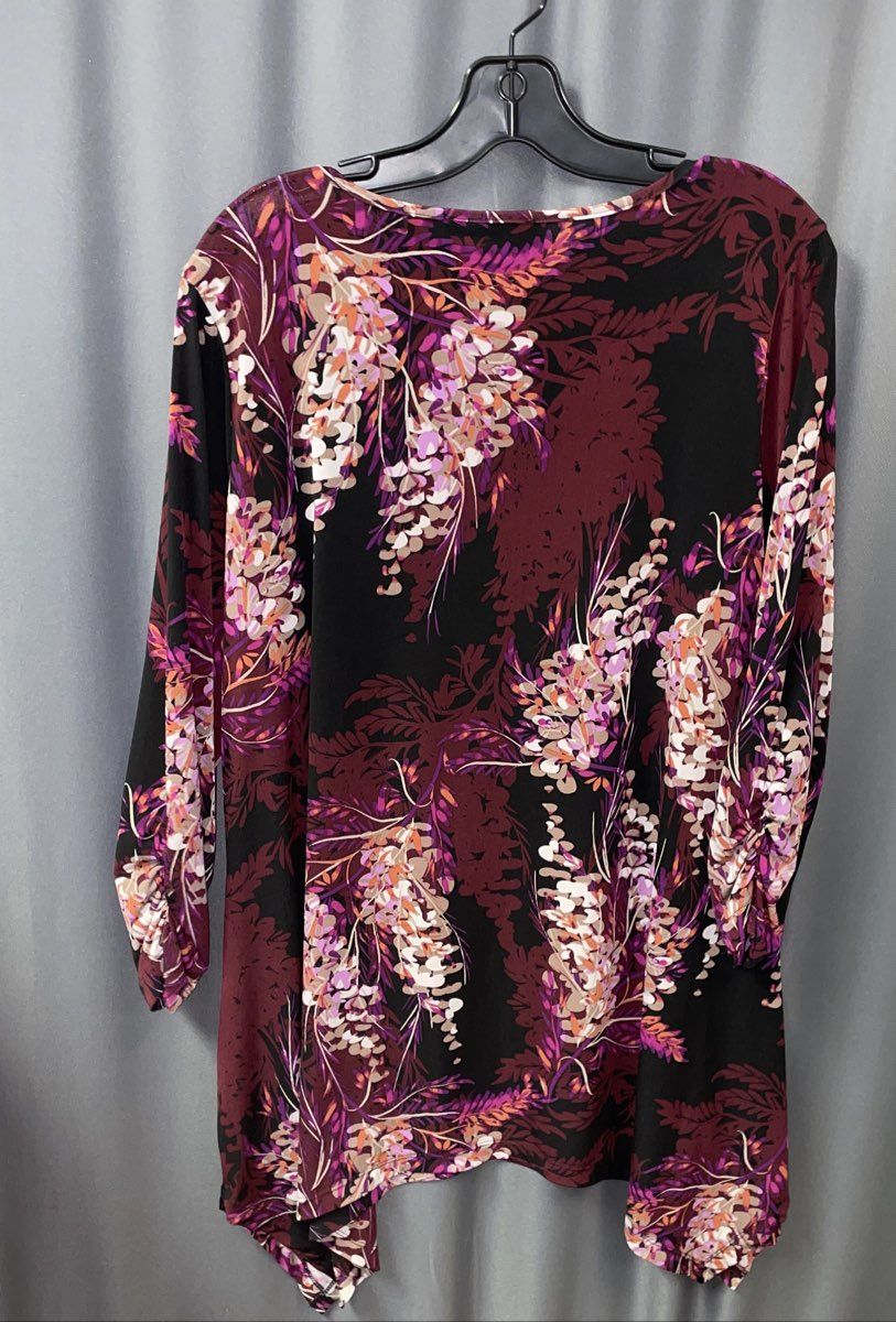Ellen Weaver Women's Black Floral Sharkbite Hem 3/4 Sleeve Dress Sz 1X