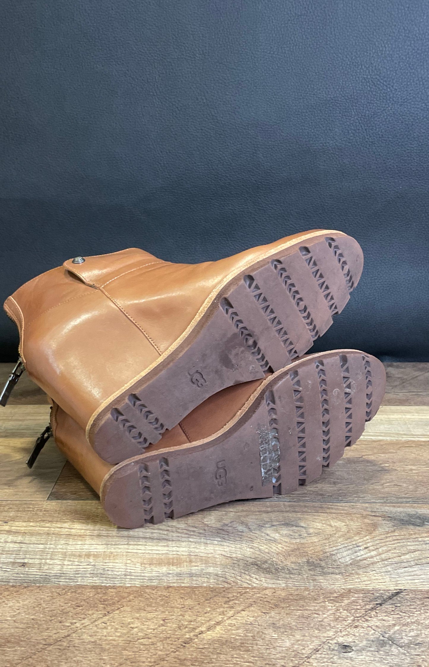 UGG Yarin Chestnut Leather Wedge Ankle Boots Women's Size 8