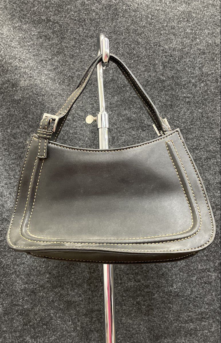 Vintage Nine West Black Leather Shoulder Bag Silver Hardware Contrast Stitch