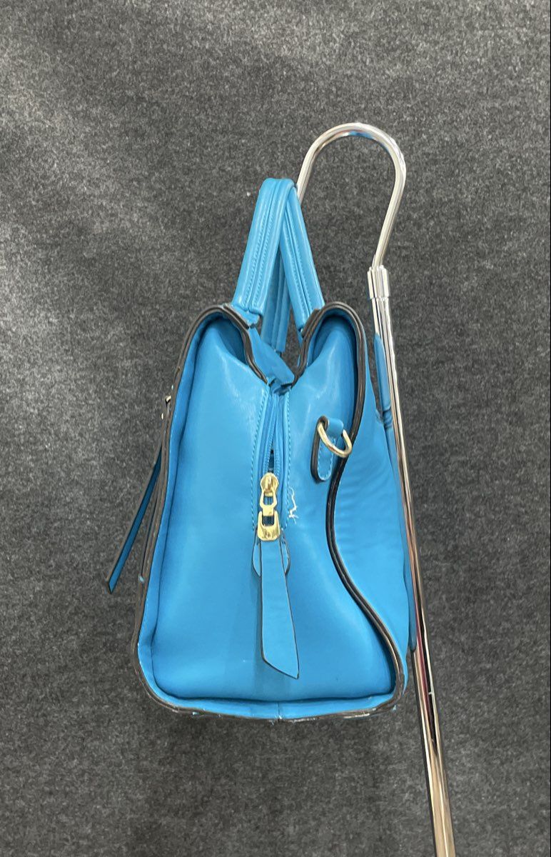 Unbranded Blue Leather Satchel Tote Handbag Large Gold Hardware 19x14