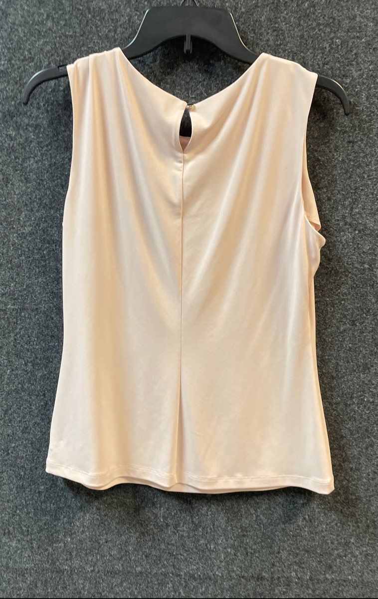 Calvin Klein Women's Pale Pink Sleeveless Pleated Keyhole Blouse Top Size S