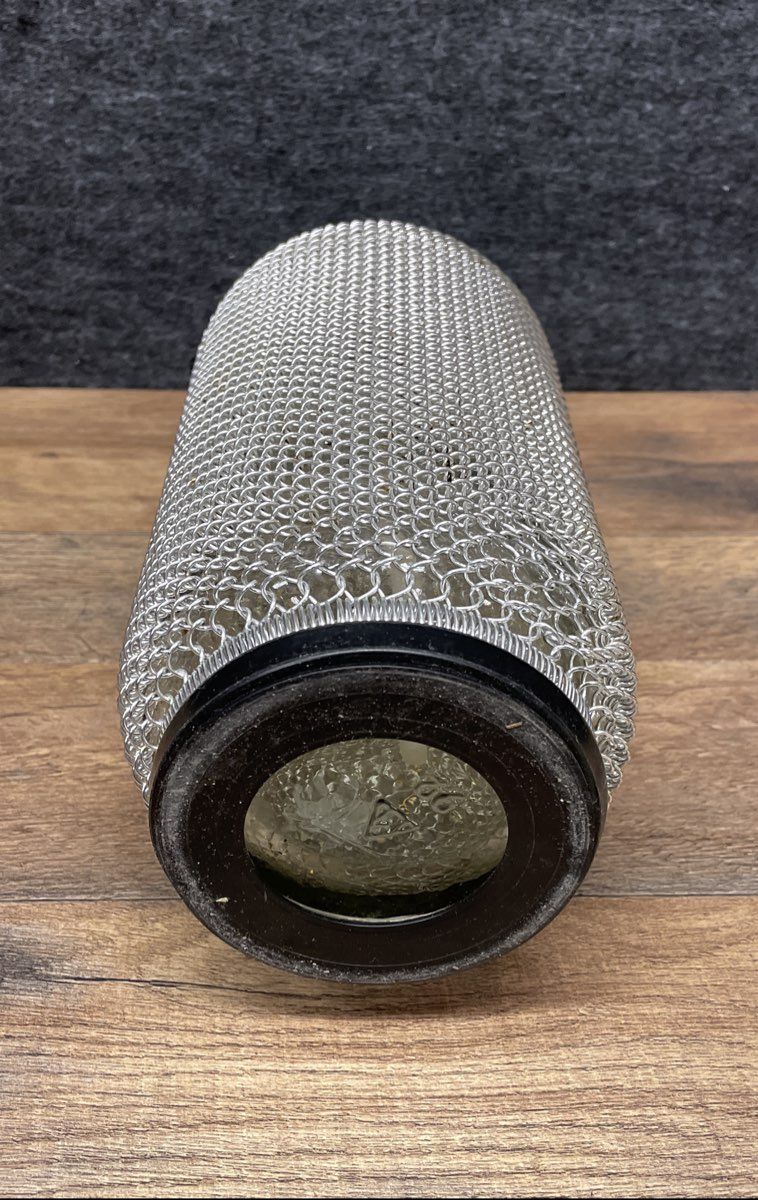 Vintage Mid-Century Seltzer Bottle Soda Siphon Wire Mesh Glass Barware