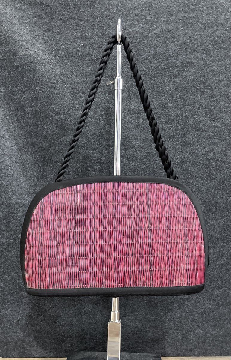 Baskets of Cambodia Red Black Woven Arch Top Handbag Shoulder Bag Artisan