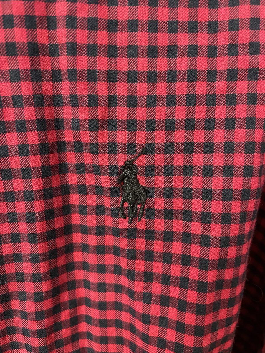 Ralph Lauren Men's Red Black Checkered Gingham Slim Fit Long Sleeve Shirt Sz L