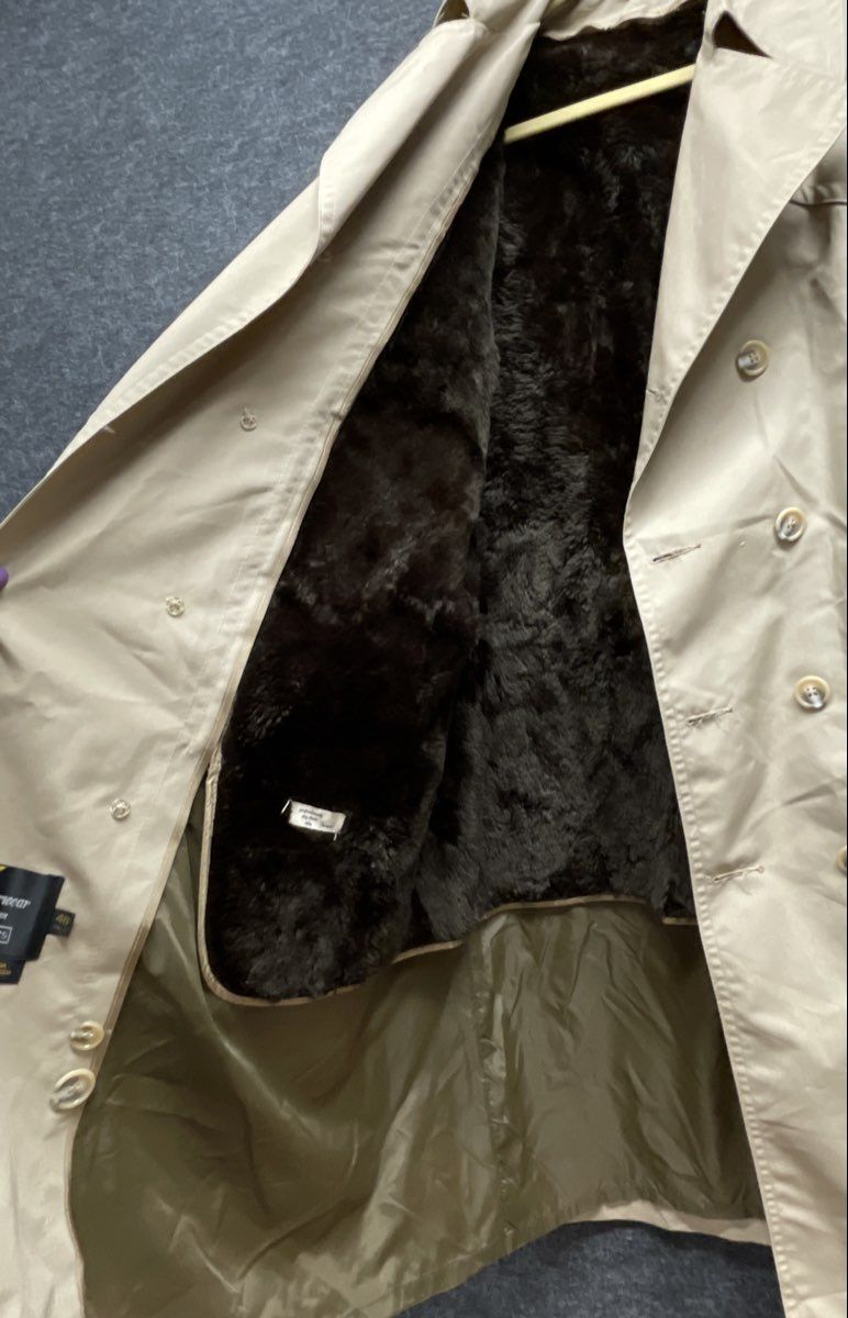 Vintage 80s Sears Men's Beige Double Breasted Trench Coat Fur Liner Sz 46T