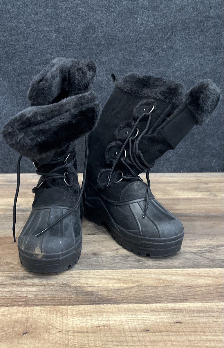 SHOE DEPT Maria Black Leather Faux Fur Duck Boots Winter Snow Women's Size 7
