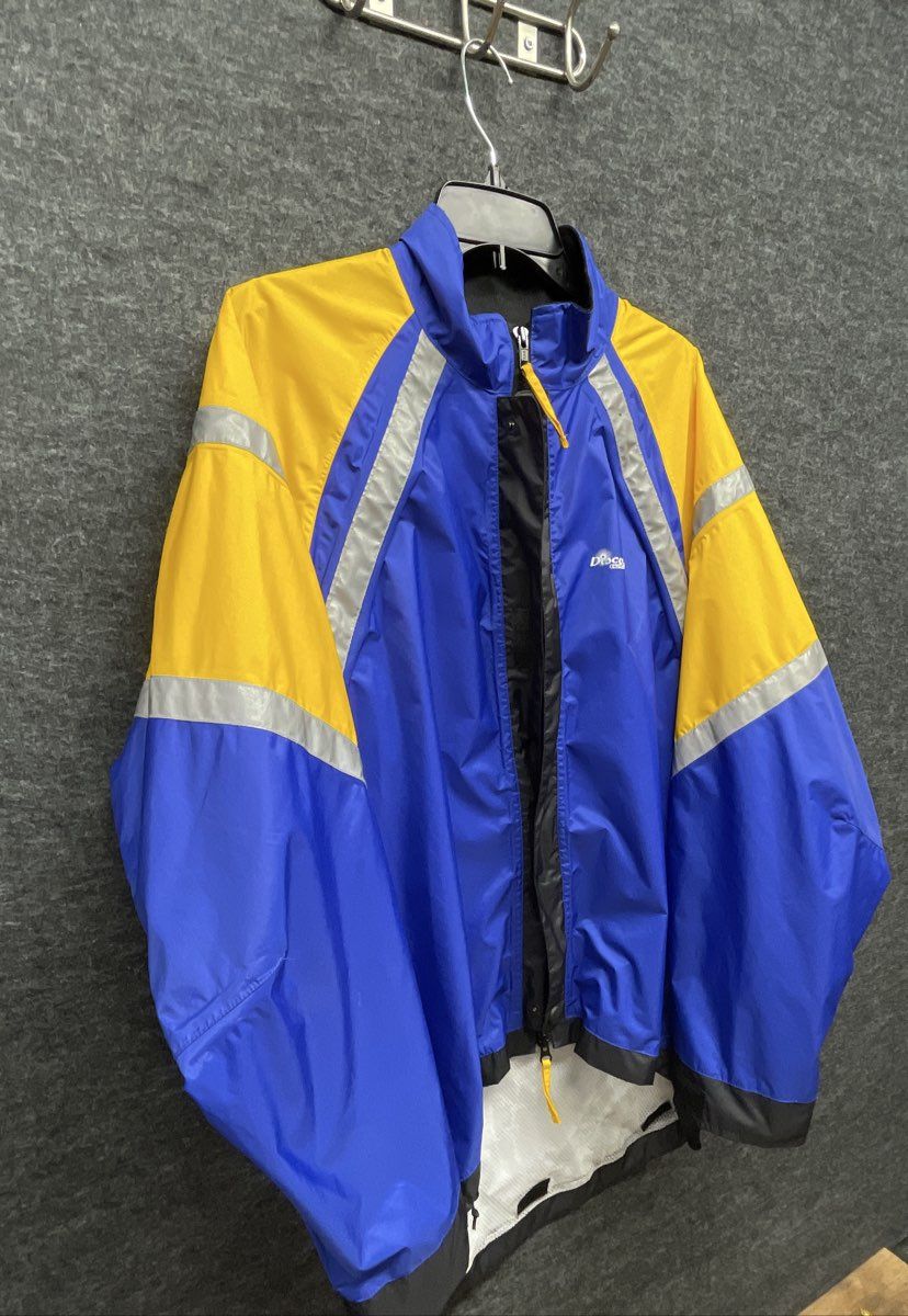 Discovery Cycling Gear Jacket XL Blue Yellow Reflective Nylon Full Zip Cycling