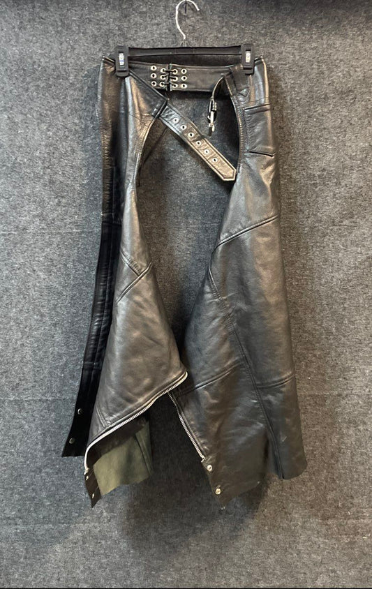 First Manufacturing Co FMC Black Leather Motorcycle Riding Chaps Sz XS