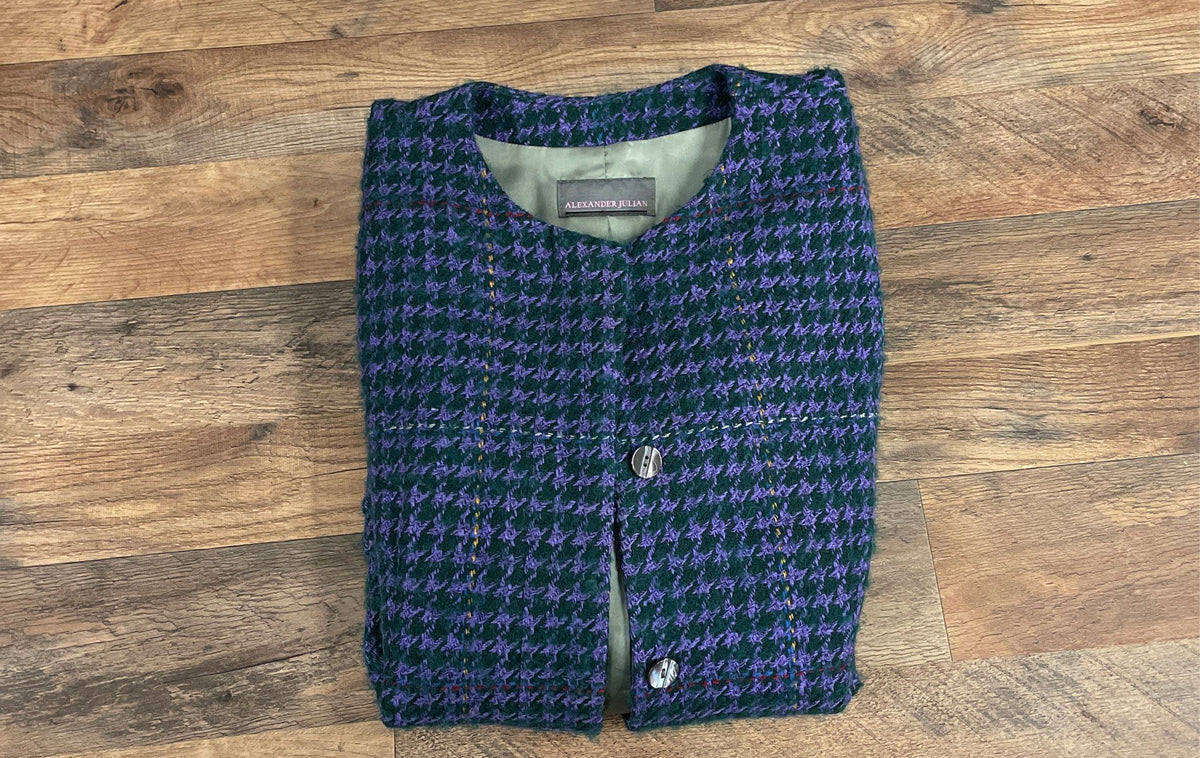 Vintage 90s Alexander Julian Women's Purple Houndstooth Wool Silk Blazer Sz 4