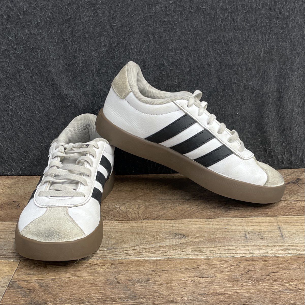 Adidas VL Court 3.0 White Black Gum Lifestyle Sneakers Youth Size 2