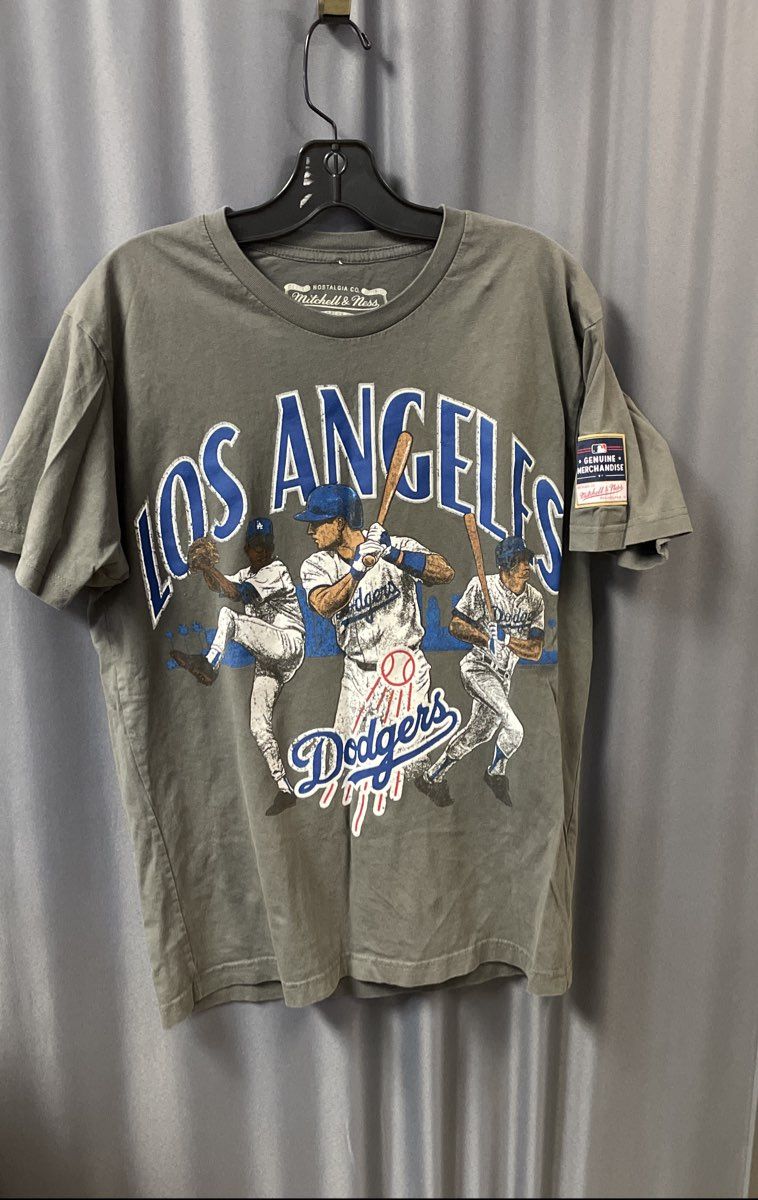 Mitchell & Ness LA Dodgers MLB Graphic T-Shirt Double Sided Gray Sz M