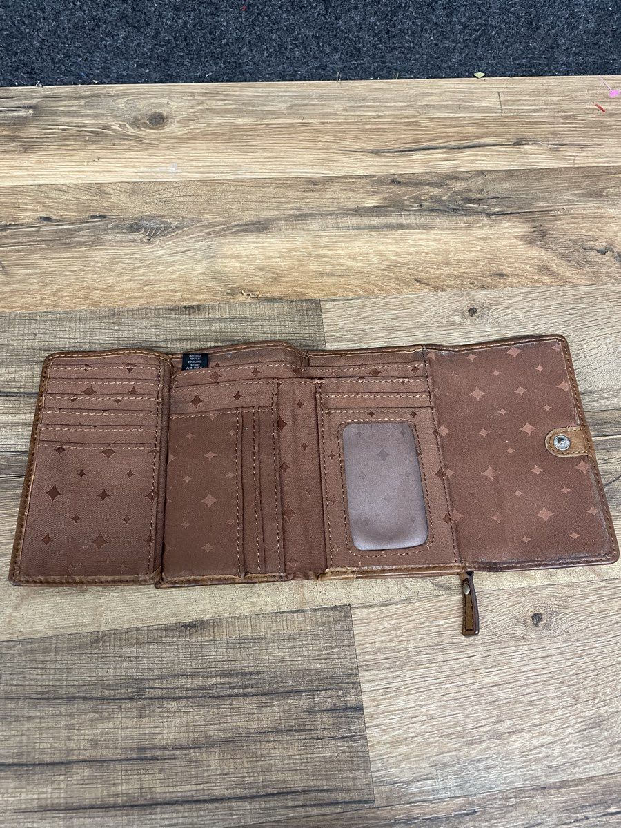 Fossil Tan Brown Leather Trifold Wallet SWL1004 Zip Coin Pouch Vintage Small