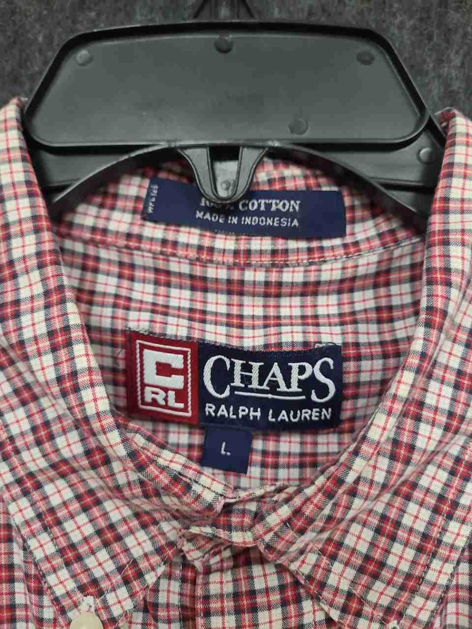 Chaps Ralph Lauren Men's Red Blue Plaid Short Sleeve Button Down Shirt Sz L