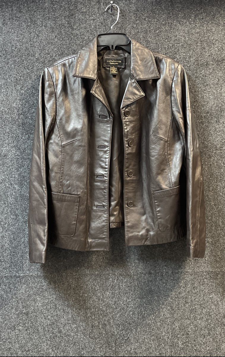 Croft & Barrow Women's Brown Lambskin Leather Button Front Jacket Sz L