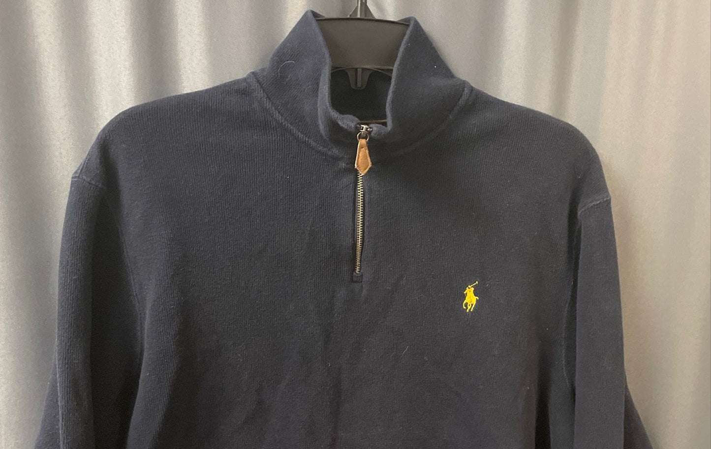 Polo Ralph Lauren Men's Navy Blue 1/4 Zip Pullover Cotton Sweater Vintage Y2K L