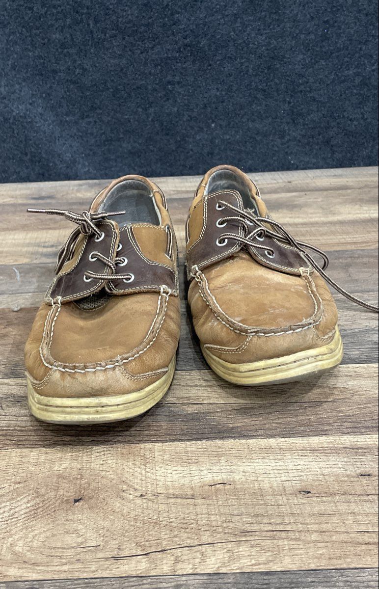 Chaps Brown Leather Mesh Two-Tone Boat Shoe Loafers Men's Size 13M