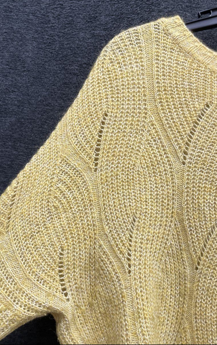 Anthropologie Women's Mustard Yellow Leaf Pointelle Knit Pullover Sweater Sz S
