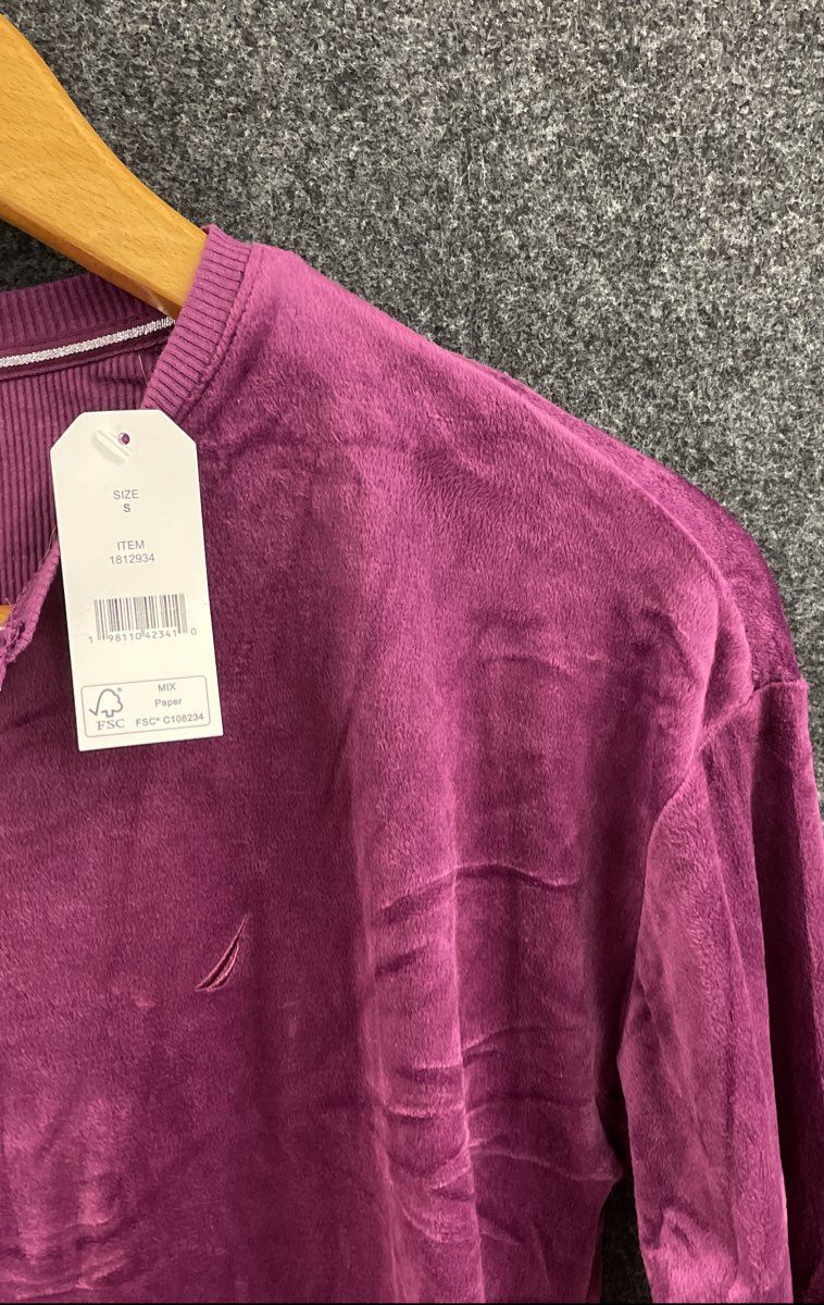Nautica Women's Plum Velour Stretch Henley Long Sleeve Shirt NWT Size S