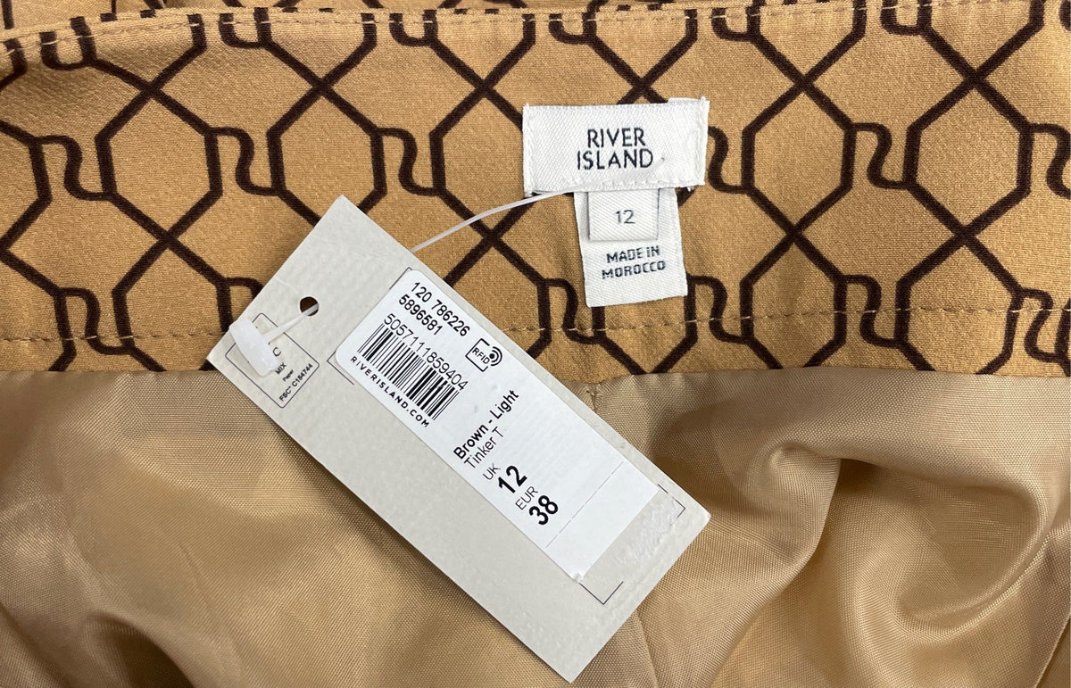 River Island Women's Brown Geometric Belted Shorts Sz 8 NWT