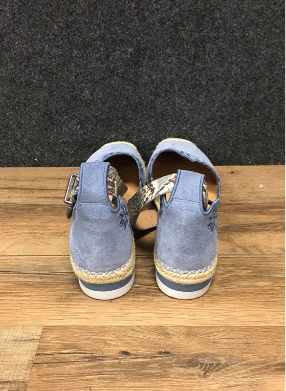 Crown Vintage Scalloped Eyelet Blue Suede Espadrille Sandals Women's Size 8.5