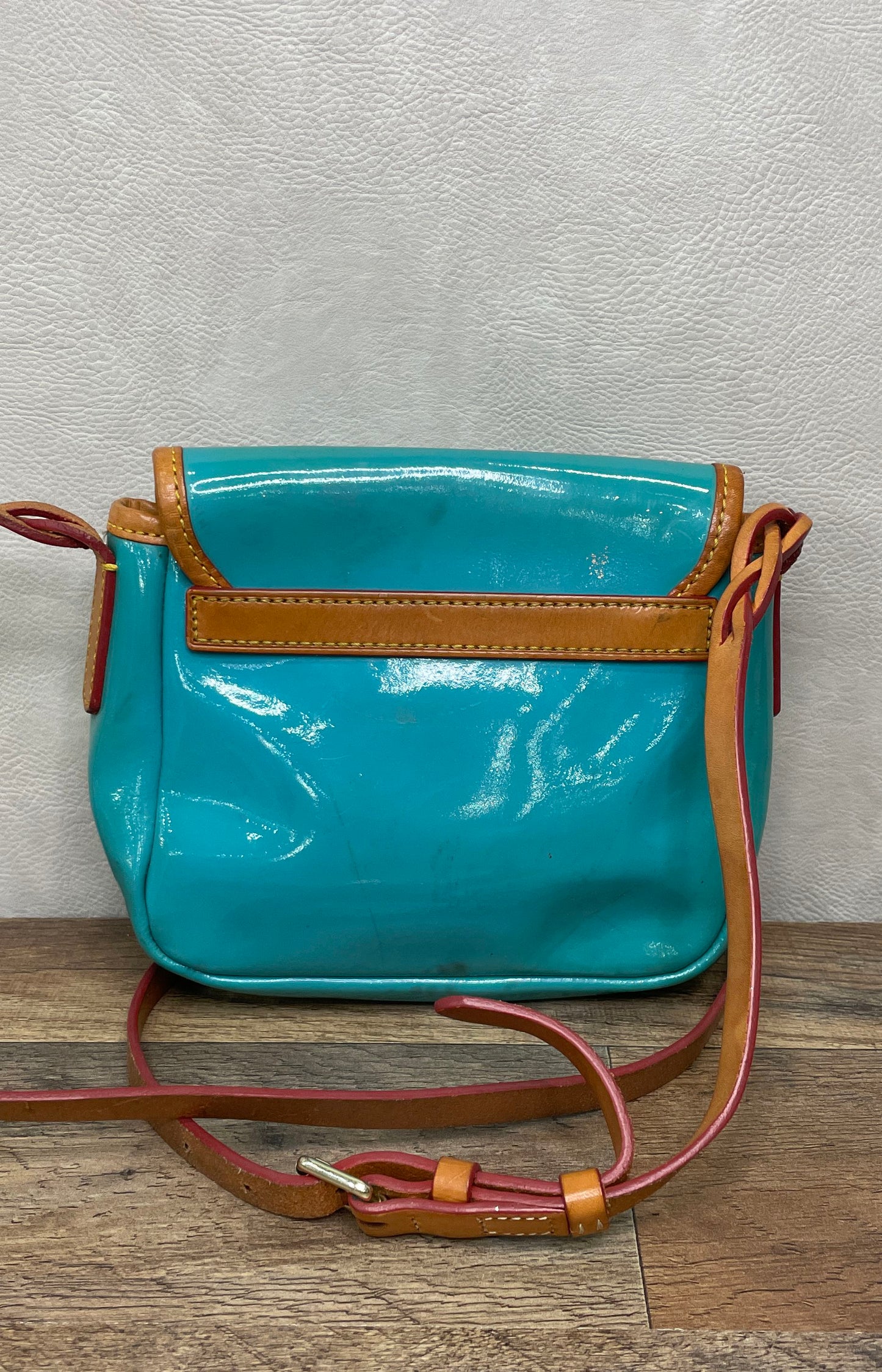Dooney & Bourke Blue Teal Patent Leather Flap Crossbody Bag Small