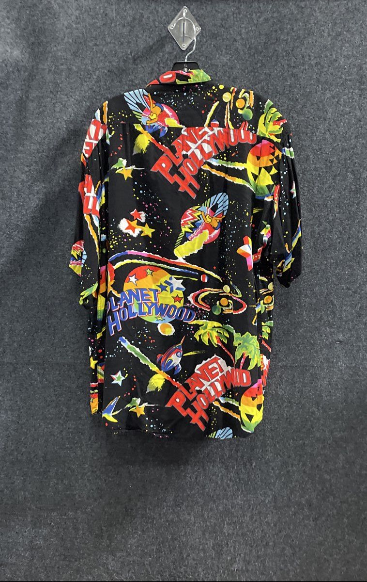 Vintage 90s Planet Hollywood Men's All Over Print Space Shark Rayon Shirt Sz XL