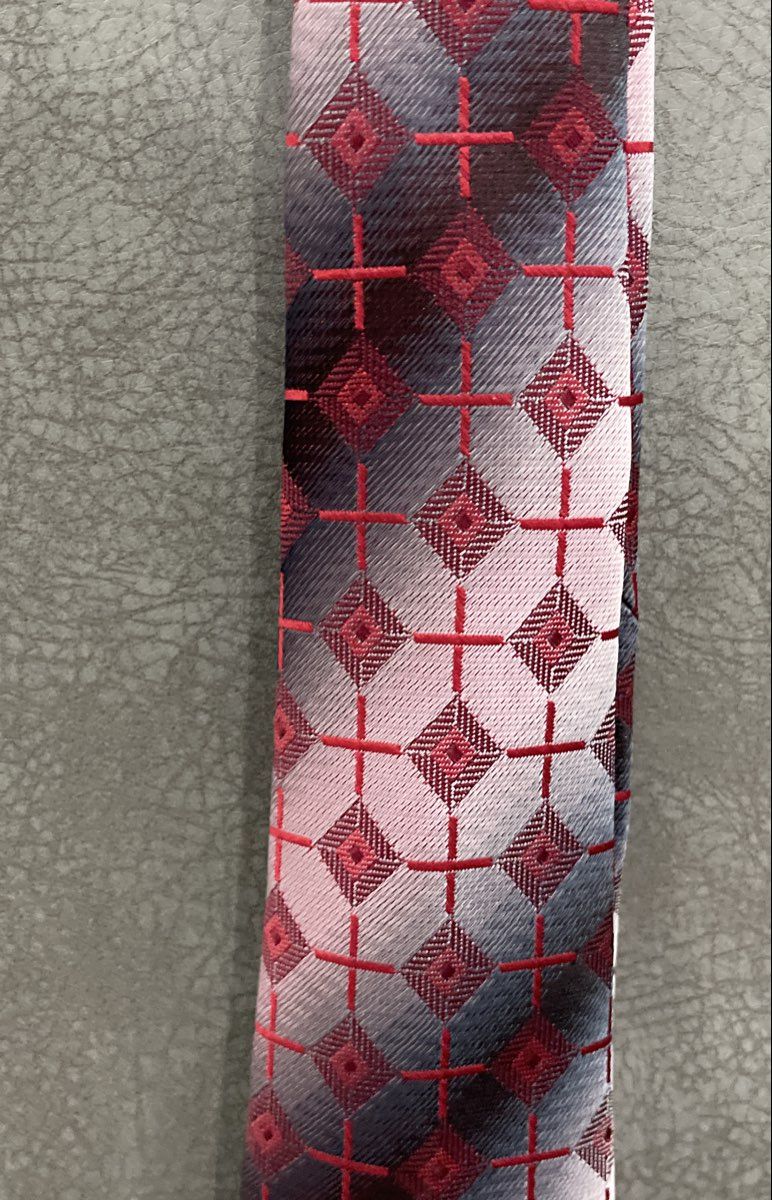 Uomo Venetto Men's Ties Lot of 2 Geometric Red Pink Black Gold Stripe Handmade
