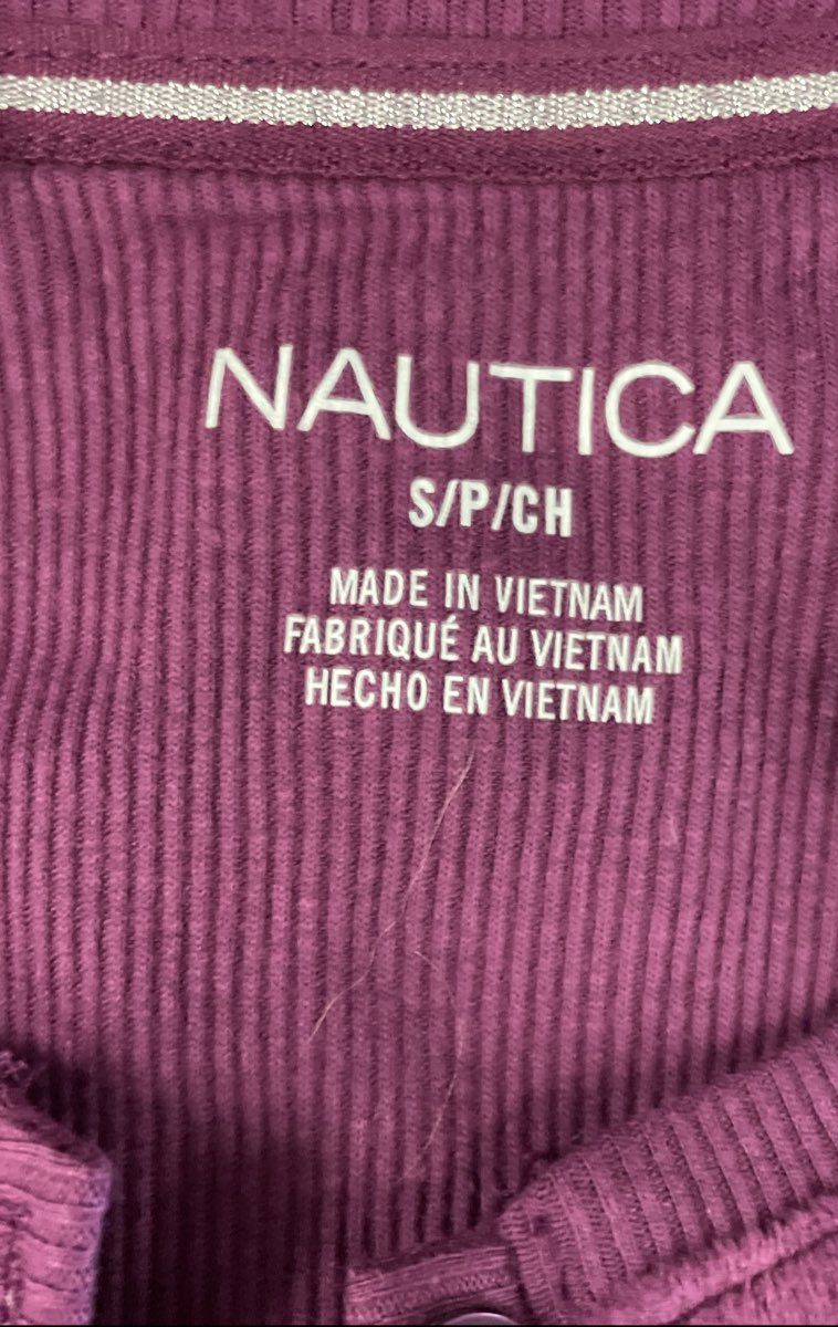 Nautica Women's Plum Velour Stretch Henley Long Sleeve Shirt NWT Size S