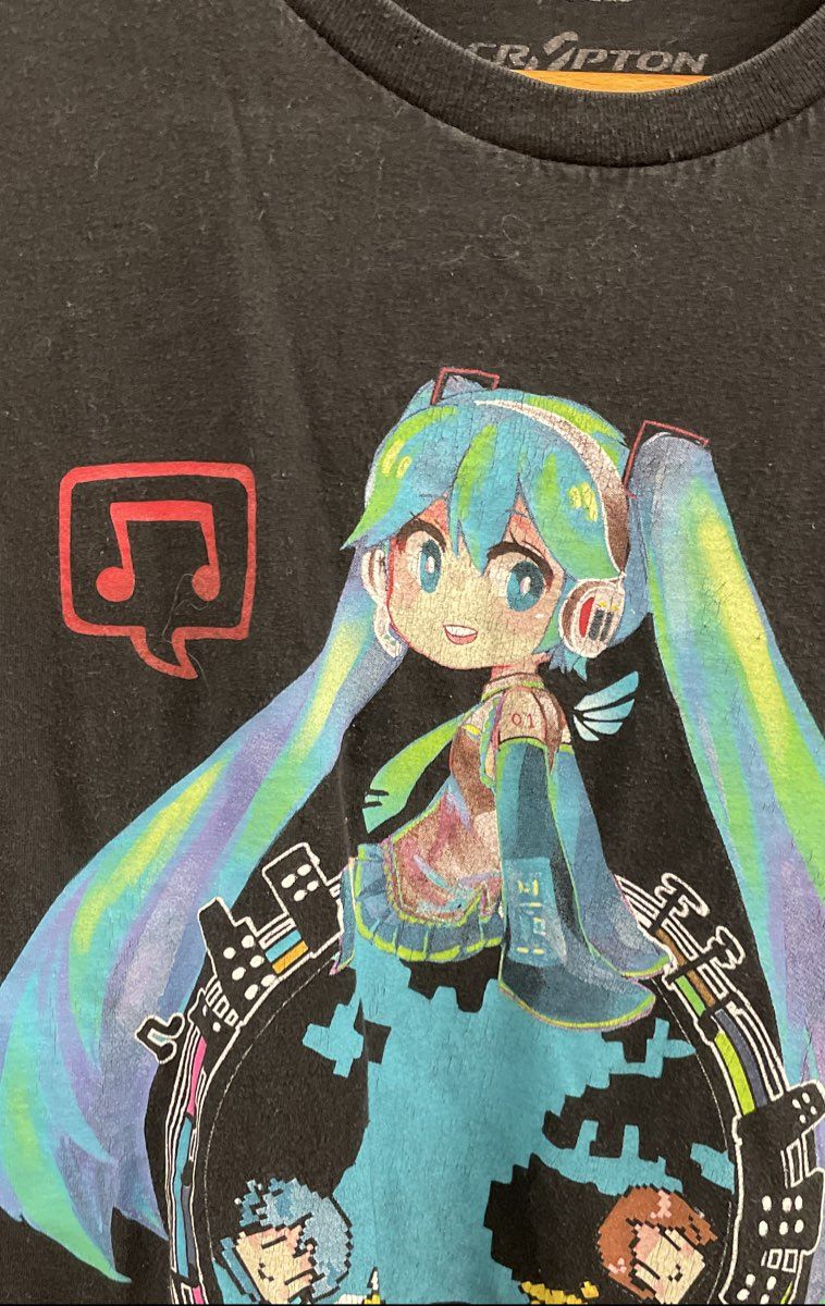 Crypton We Love Fine Men's Black Hatsune Miku Vocaloid Anime Pixel Art Shirt XL