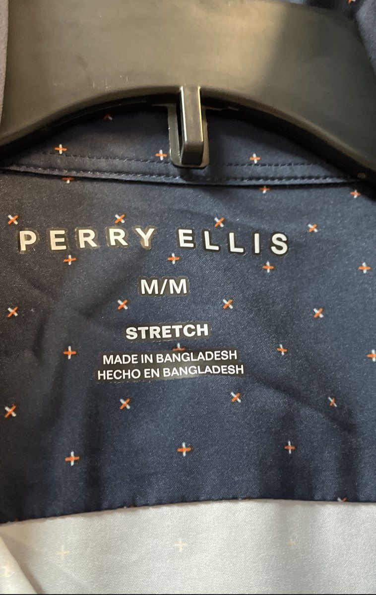 Perry Ellis Men's Blue Short Sleeve Stretch Cross Print Button Down Shirt Sz M
