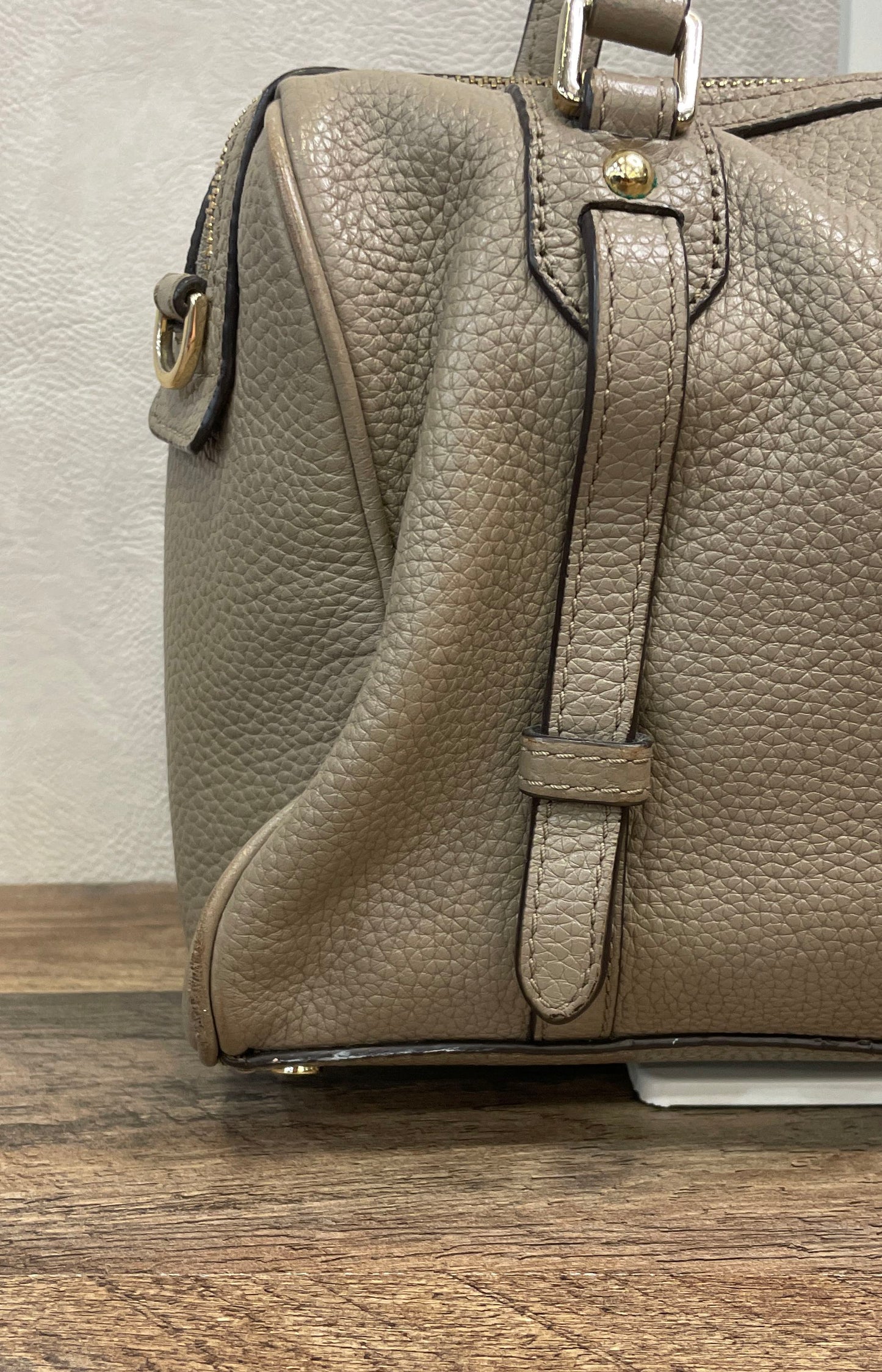 Michael Kors Taupe Pebbled Leather Satchel Shoulder Bag Gold Hardware