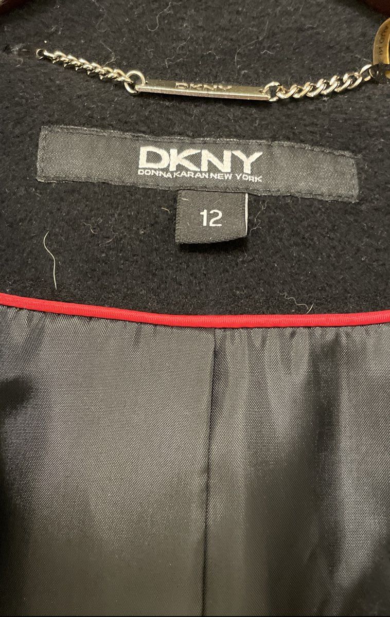 DKNY Women's Black Wool Blend Long Walking Overcoat Pea Coat Jacket Sz 12