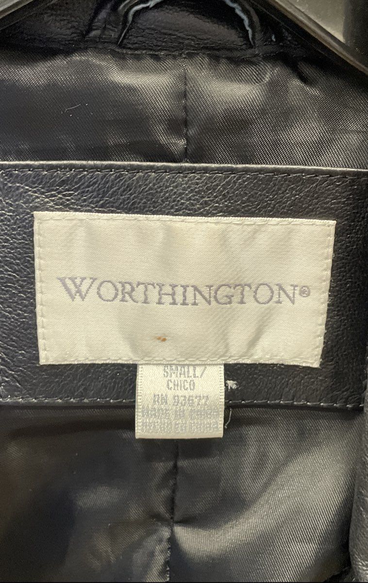 Worthington Women's Black Leather Jacket Zip Front Collared Sz S
