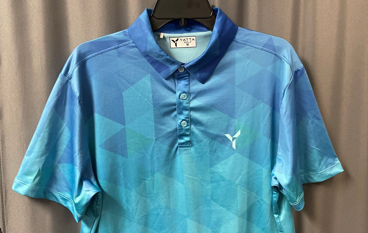 Yatta Golf Men's Blue Geometric Pattern Performance Golf Polo Shirt Sz M
