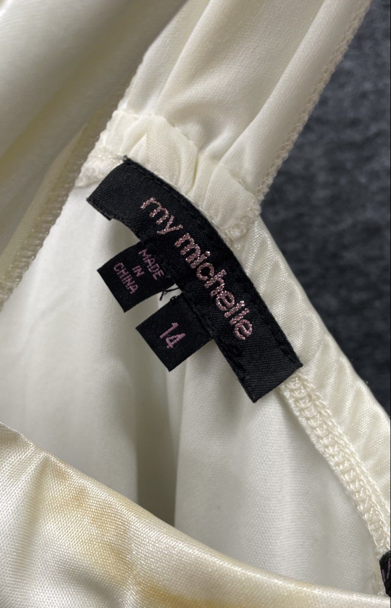 My Michelle Women's Black White Colorblock Ruffle Satin Cocktail Dress Sz 14