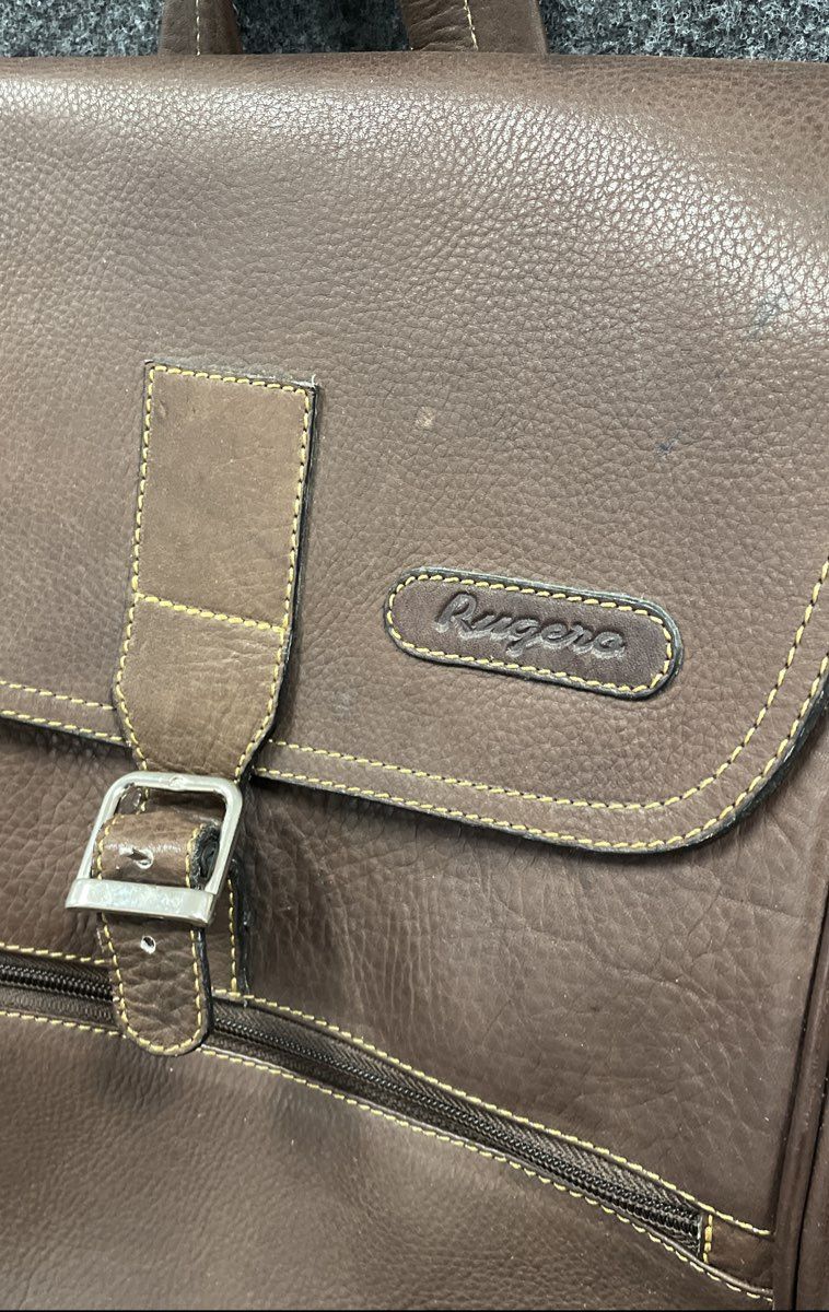 Rugere Brown Pebbled Leather Flap Top Backpack Purse Handbag 14x19