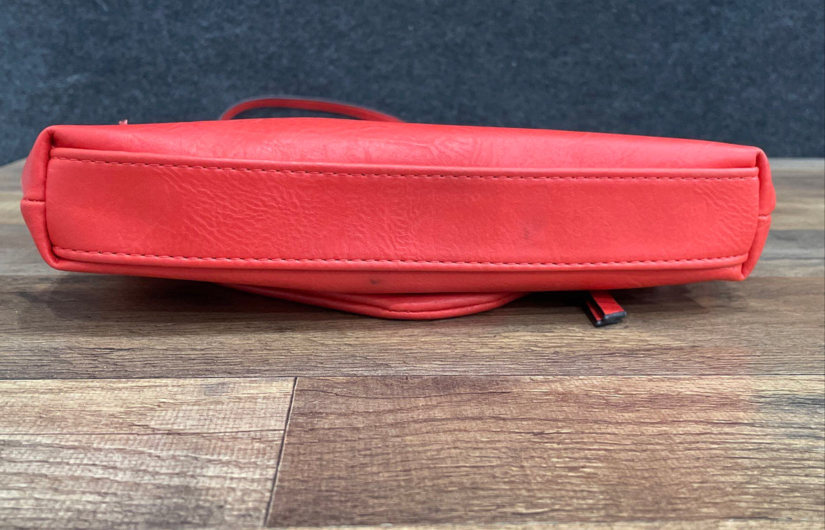 Nicole Miller Red Leather Fold-Over Flap Crossbody Bag Silver Hardware